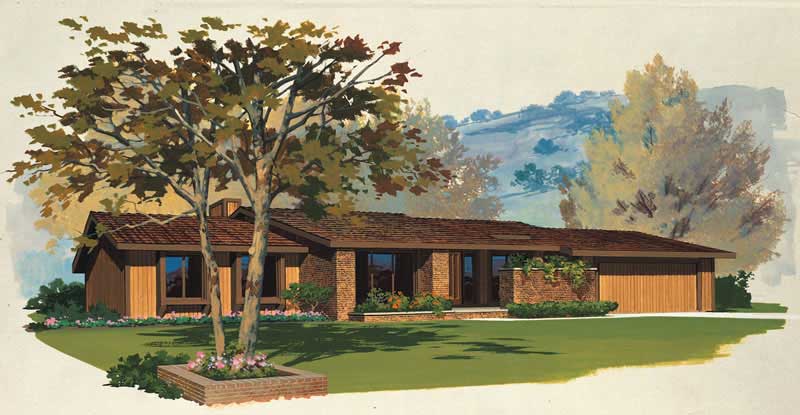 Front elevation of Ranch home (ThePlanCollection: House Plan #137-1124)