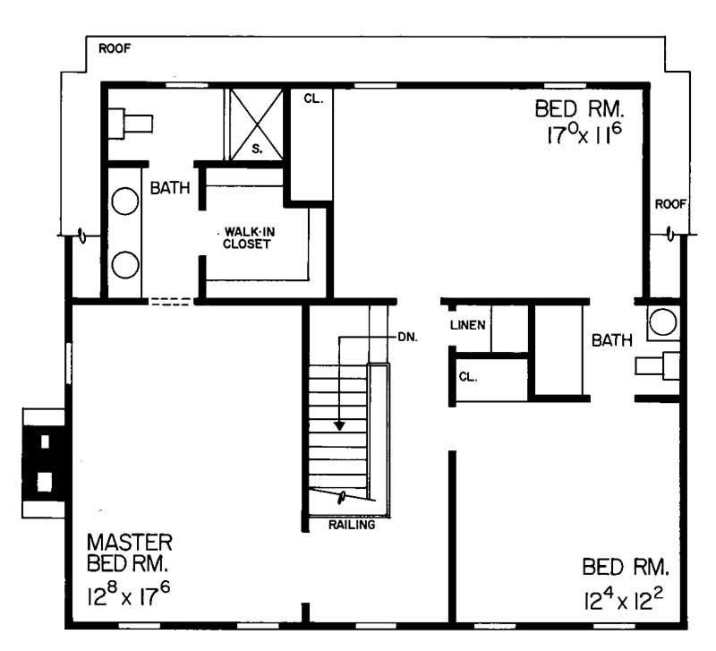 Floor Plan Second Story of Colonial Plan #137-1126
