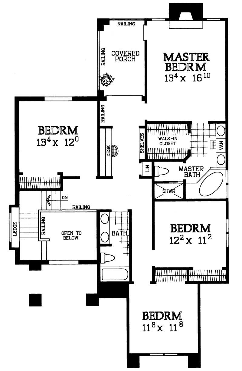 Floor Plan Second Story of Traditional Plan #137-1129