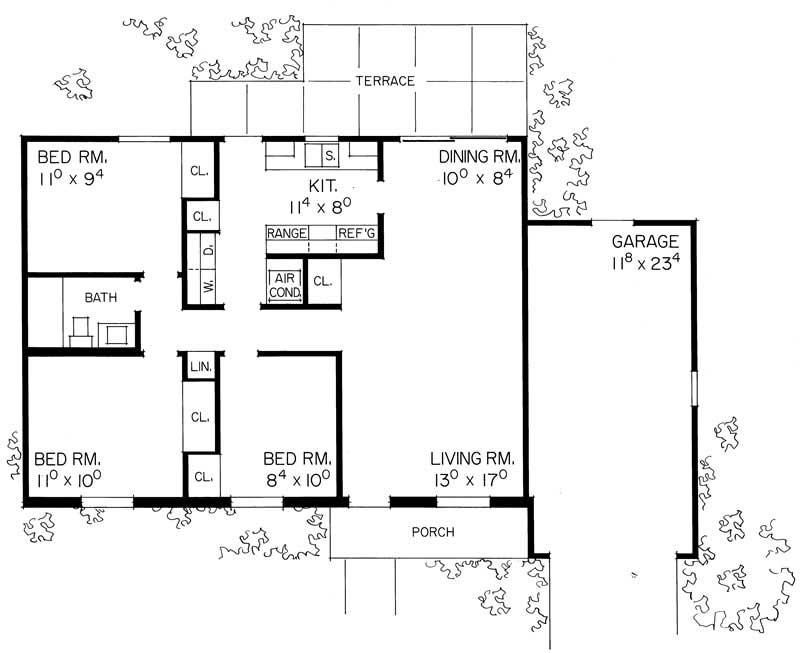 Floor Plan First Story of Ranch Plan #137-1135