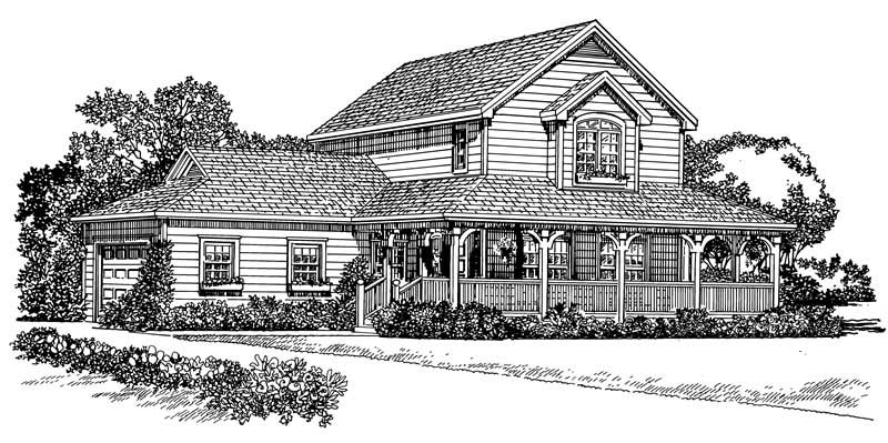 Home Plan Front Elevation of this 3-Bedroom,1406 Sq Ft Plan -137-1137