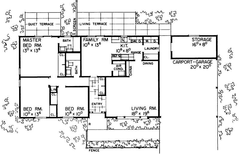 Floor Plan First Story of Ranch Plan #137-1154