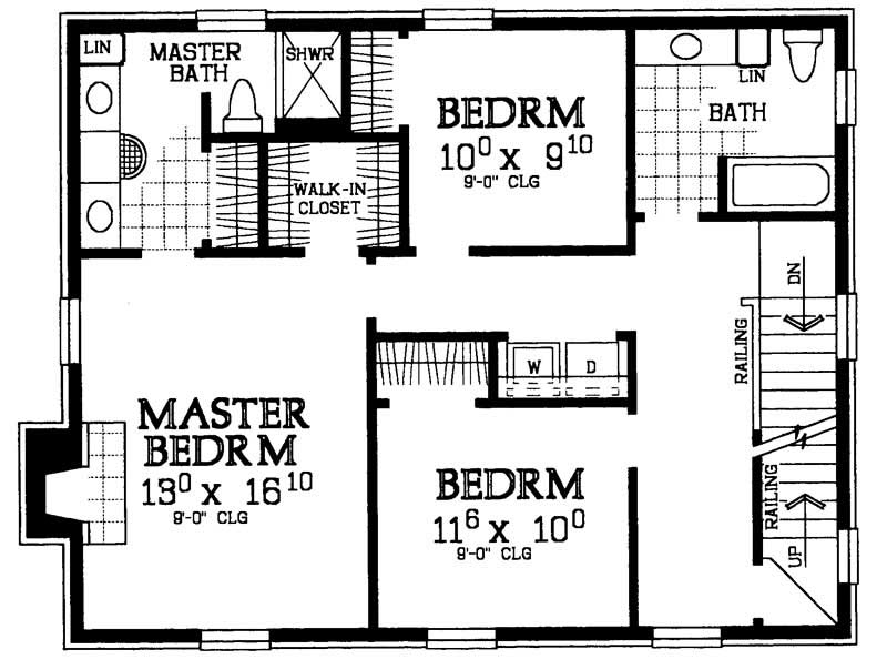 Floor Plan Second Story of Colonial Plan #137-1160