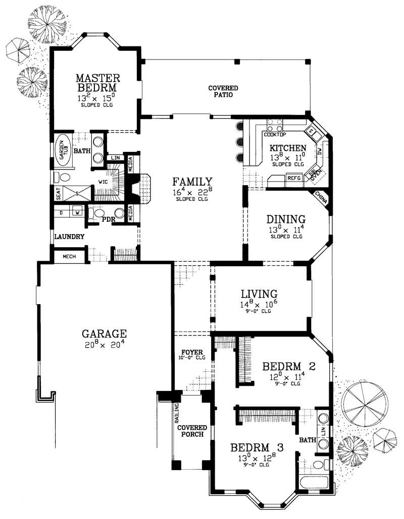 Floor Plan First Story of Country Plan #137-1179