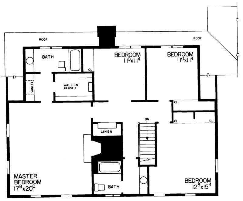 Floor Plan Second Story of Colonial Plan #137-1181