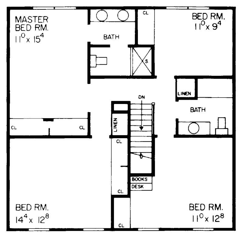 Floor Plan Second Story of Colonial Plan #137-1188