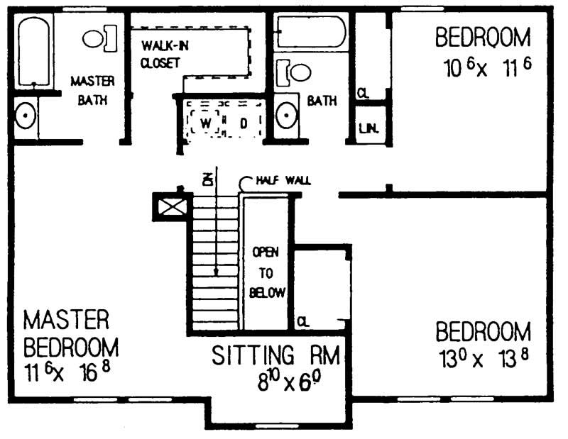 Floor Plan Second Story of Colonial Plan #137-1201