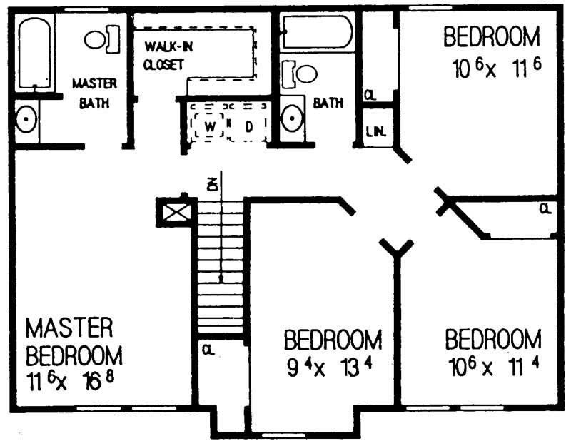 Floor Plan Second Story of Colonial Plan #137-1201