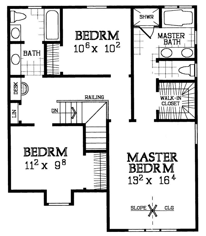 Floor Plan Second Story of Colonial Plan #137-1213
