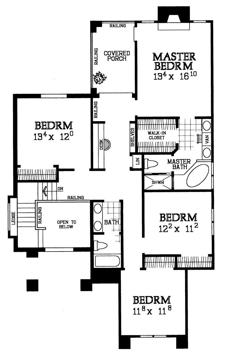 Floor Plan Second Story of Traditional Plan #137-1222
