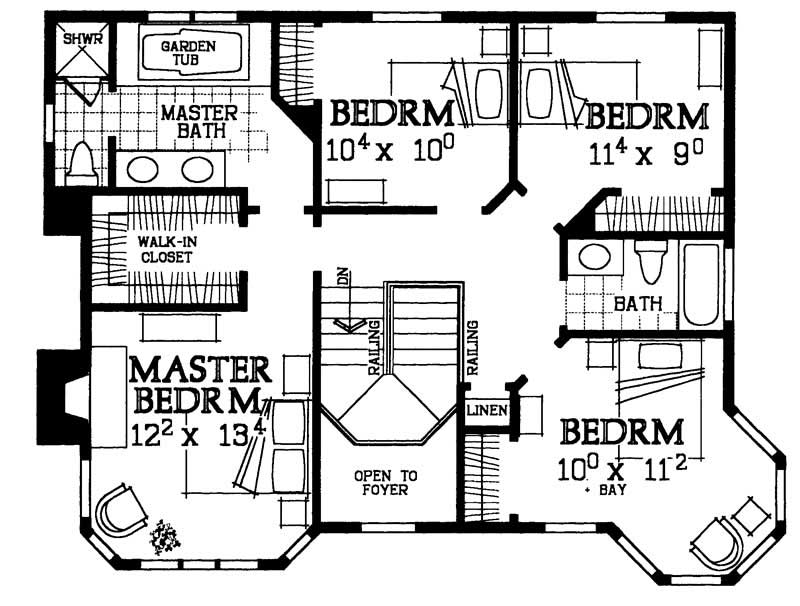 Floor Plan Second Story of Victorian Plan #137-1229