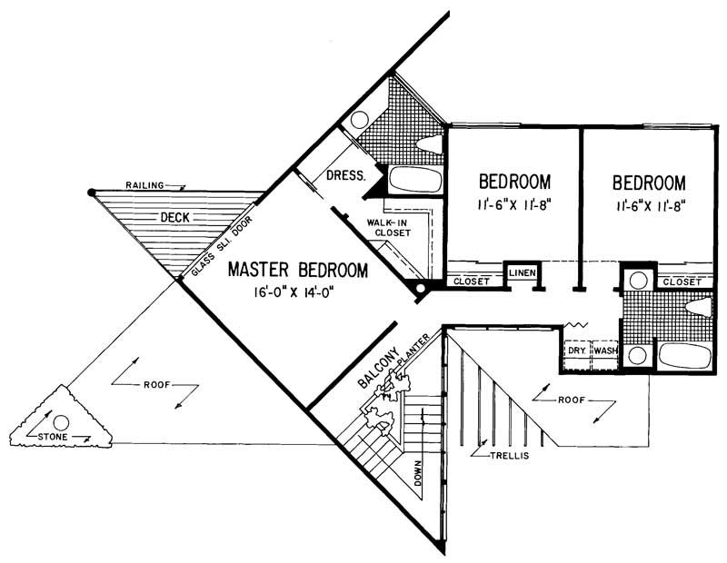Floor Plan Second Story of Contemporary Plan #137-1254