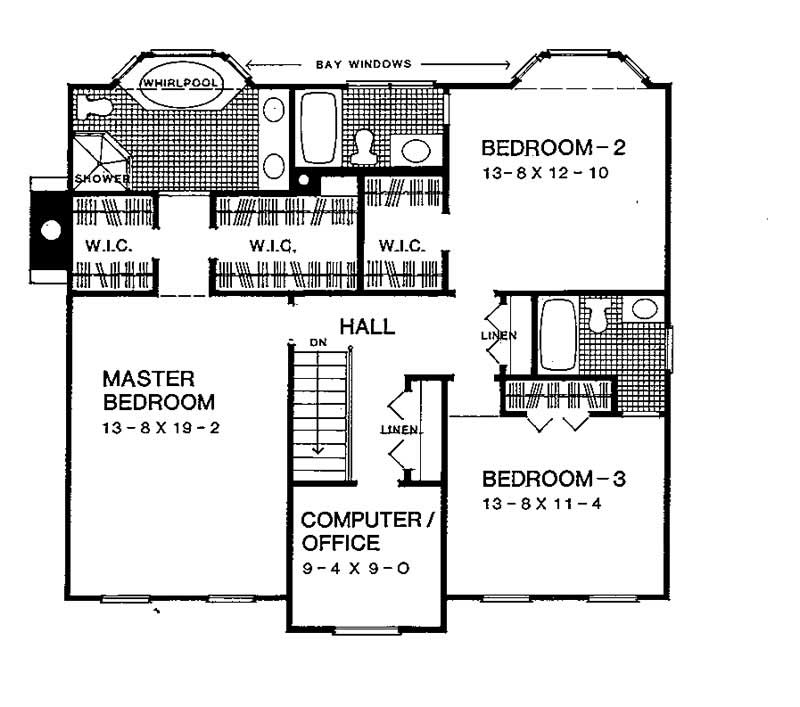 Floor Plan Second Story of Colonial Plan #137-1260