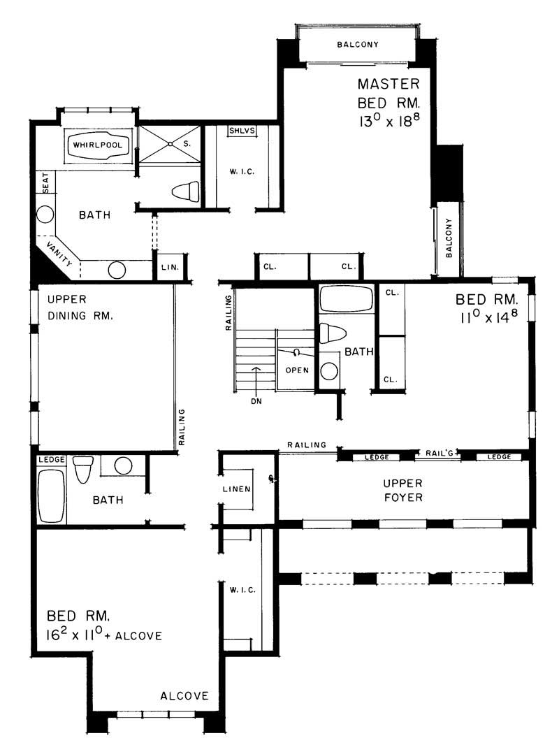 Floor Plan Second Story of Mediterranean Plan #137-1294