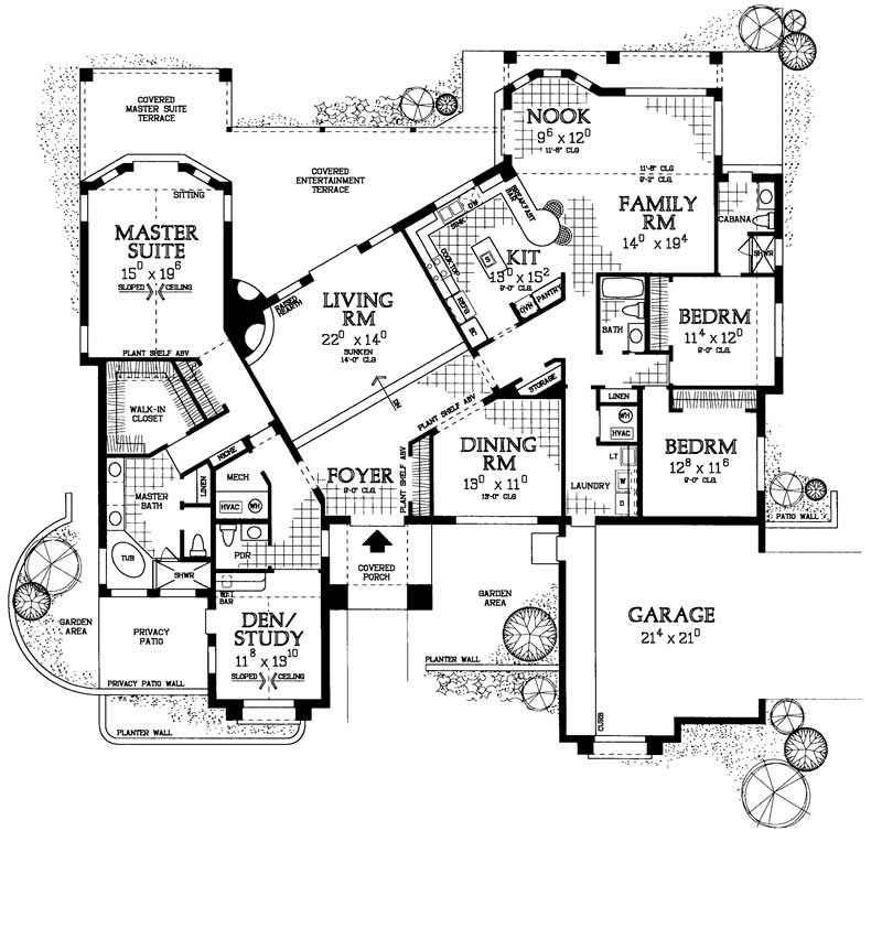 Floor Plan First Story of Mediterranean Plan #137-1300