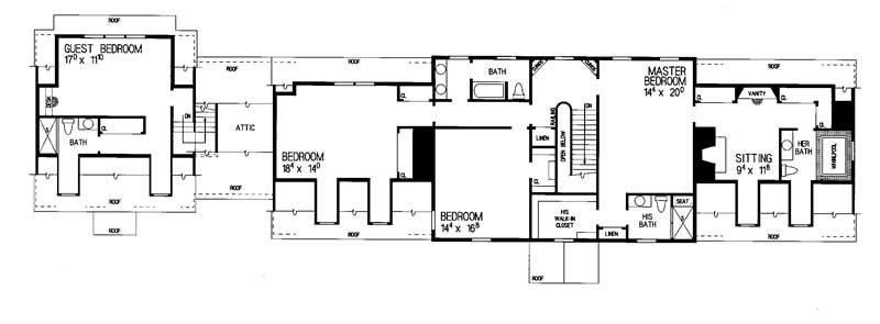 Floor Plan Second Story of Colonial Plan #137-1318