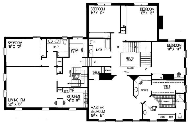 Floor Plan Second Story of Colonial Plan #137-1322