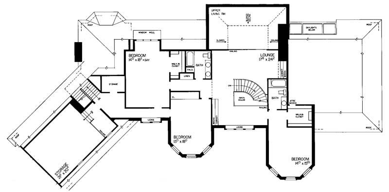 Floor Plan Second Story of European Plan #137-1327