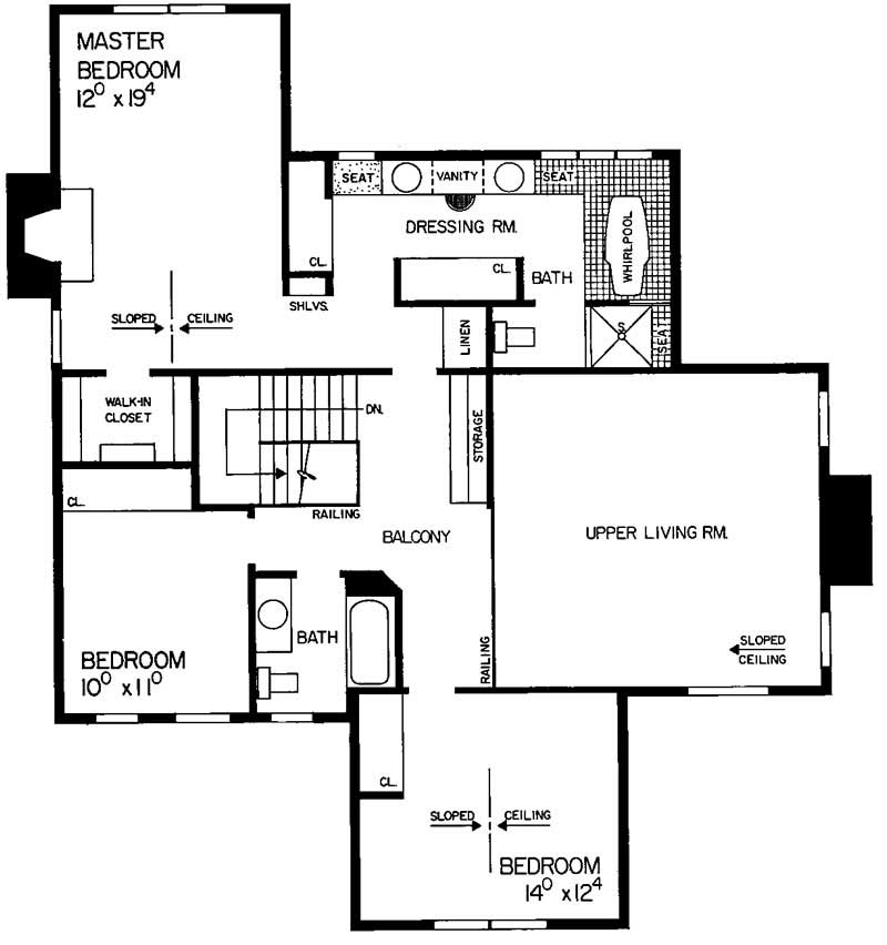 Floor Plan Second Story of Victorian Plan #137-1354