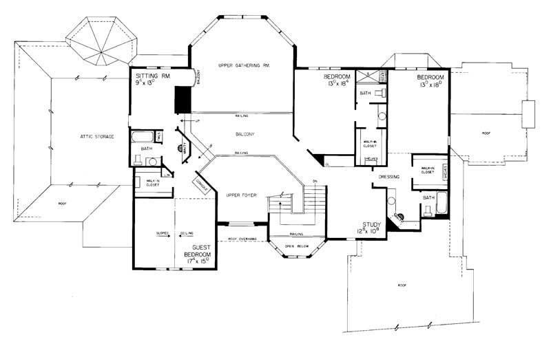 Floor Plan Second Story of European Plan #137-1359