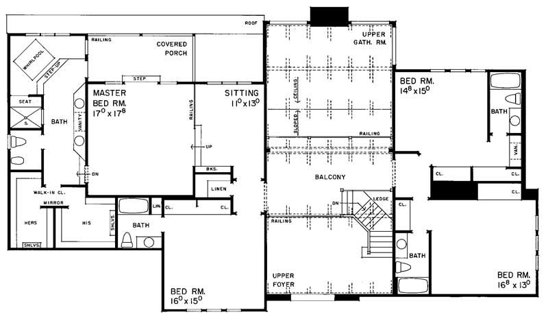 Floor Plan Second Story of European Plan #137-1366