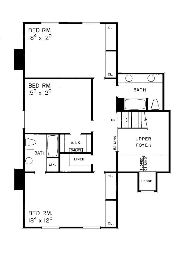Floor Plan Second Story of Colonial Plan #137-1367