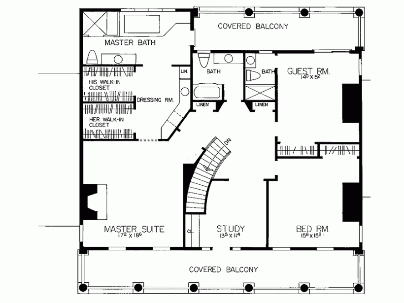 Floor Plan Second Story of Colonial Plan #137-1375