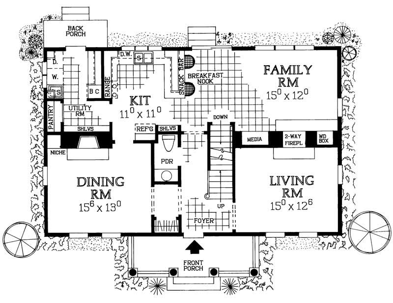 Floor Plan First Story of French Plan #137-1382