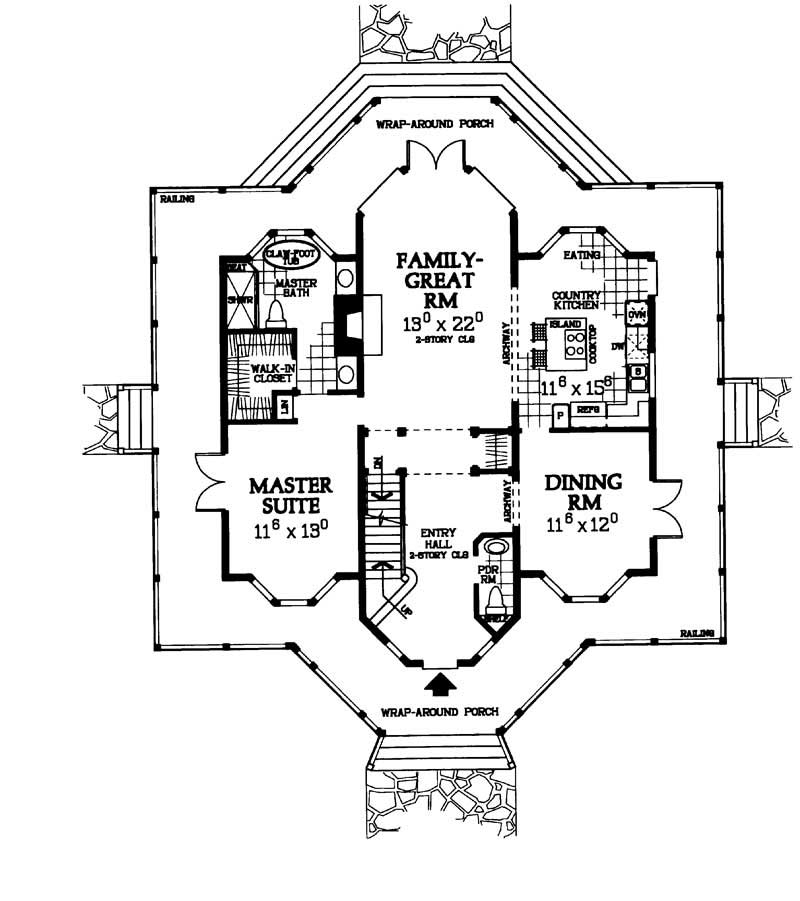 Floor Plan First Story of Victorian Plan #137-1385