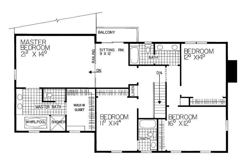 Floor Plan Second Story of Colonial Plan #137-1395