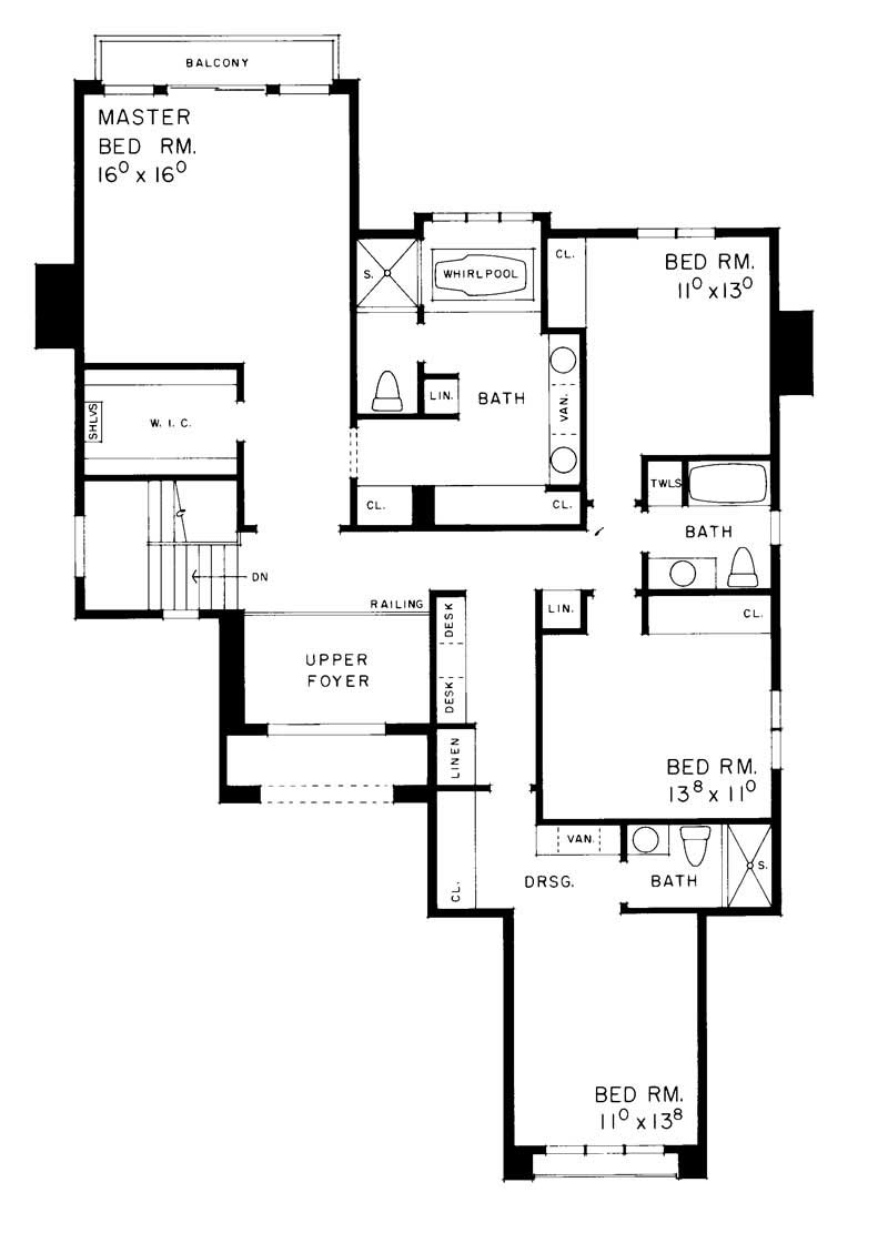 Floor Plan Second Story of Mediterranean Plan #137-1405