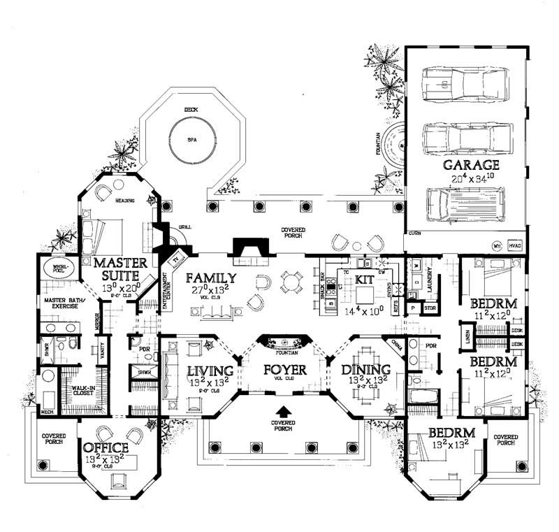 Floor Plan First Story of Mediterranean Plan #137-1423