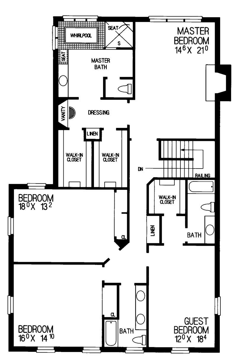 Floor Plan Second Story of Country Plan #137-1431