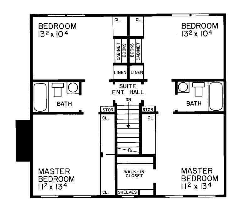 Floor Plan Second Story of Colonial Plan #137-1454
