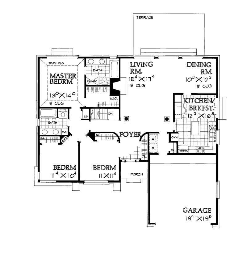 Floor Plan First Story of Ranch Plan #137-1464