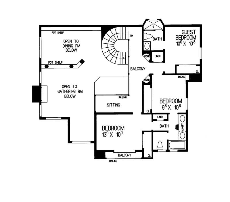 Floor Plan Second Story of Mediterranean Plan #137-1470