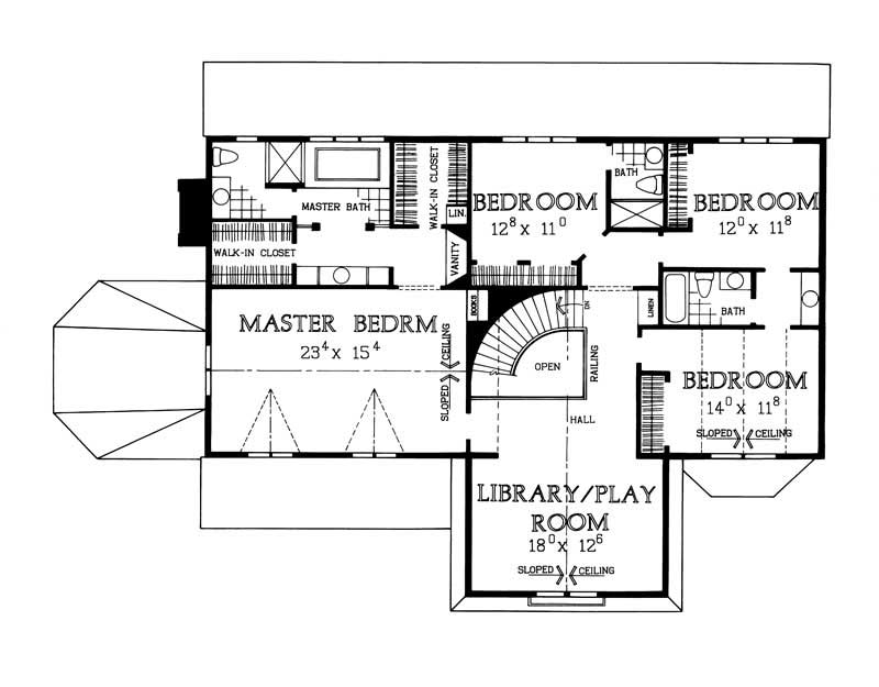 Floor Plan Second Story of Victorian Plan #137-1481