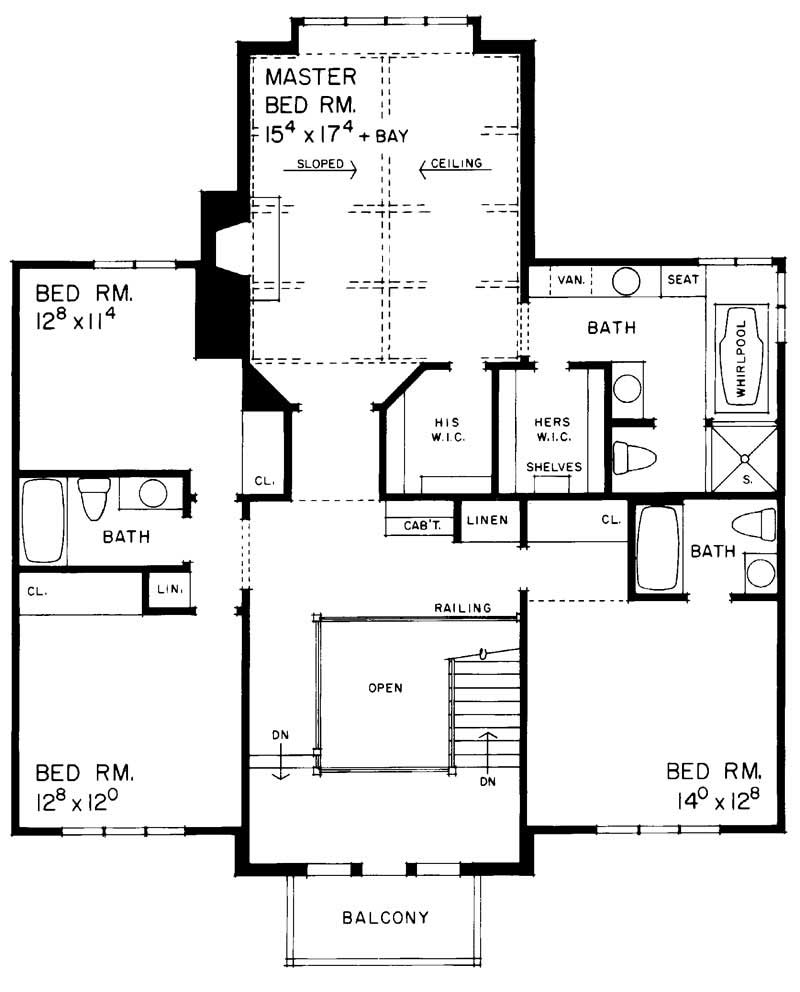 Floor Plan Second Story of European Plan #137-1505