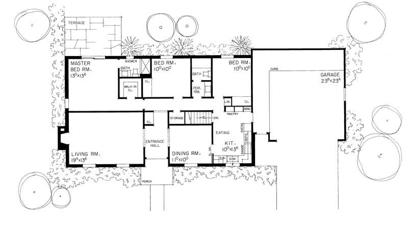 Floor Plan First Story of Ranch Plan #137-1509