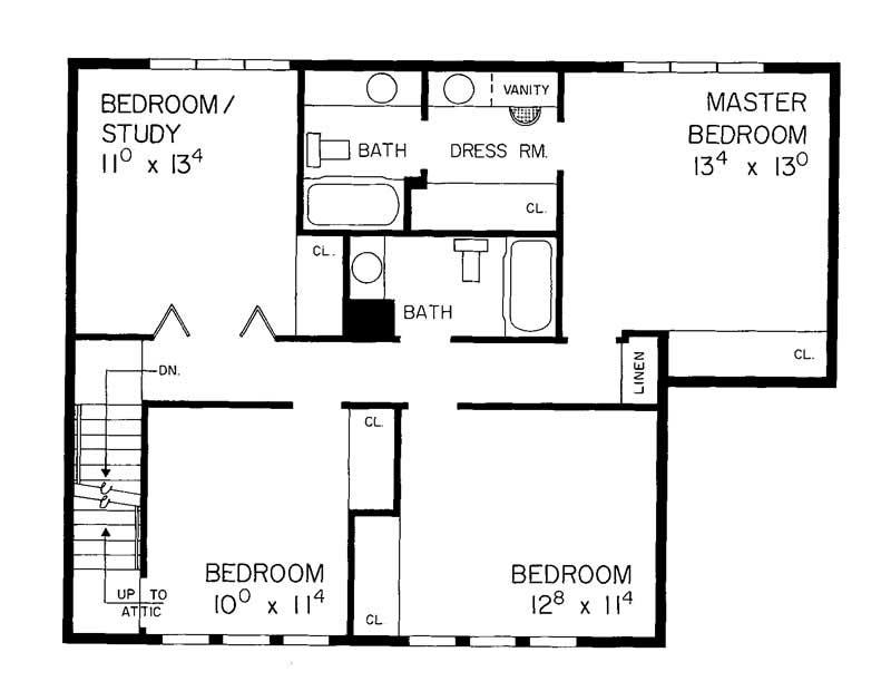 Floor Plan Second Story of European Plan #137-1541