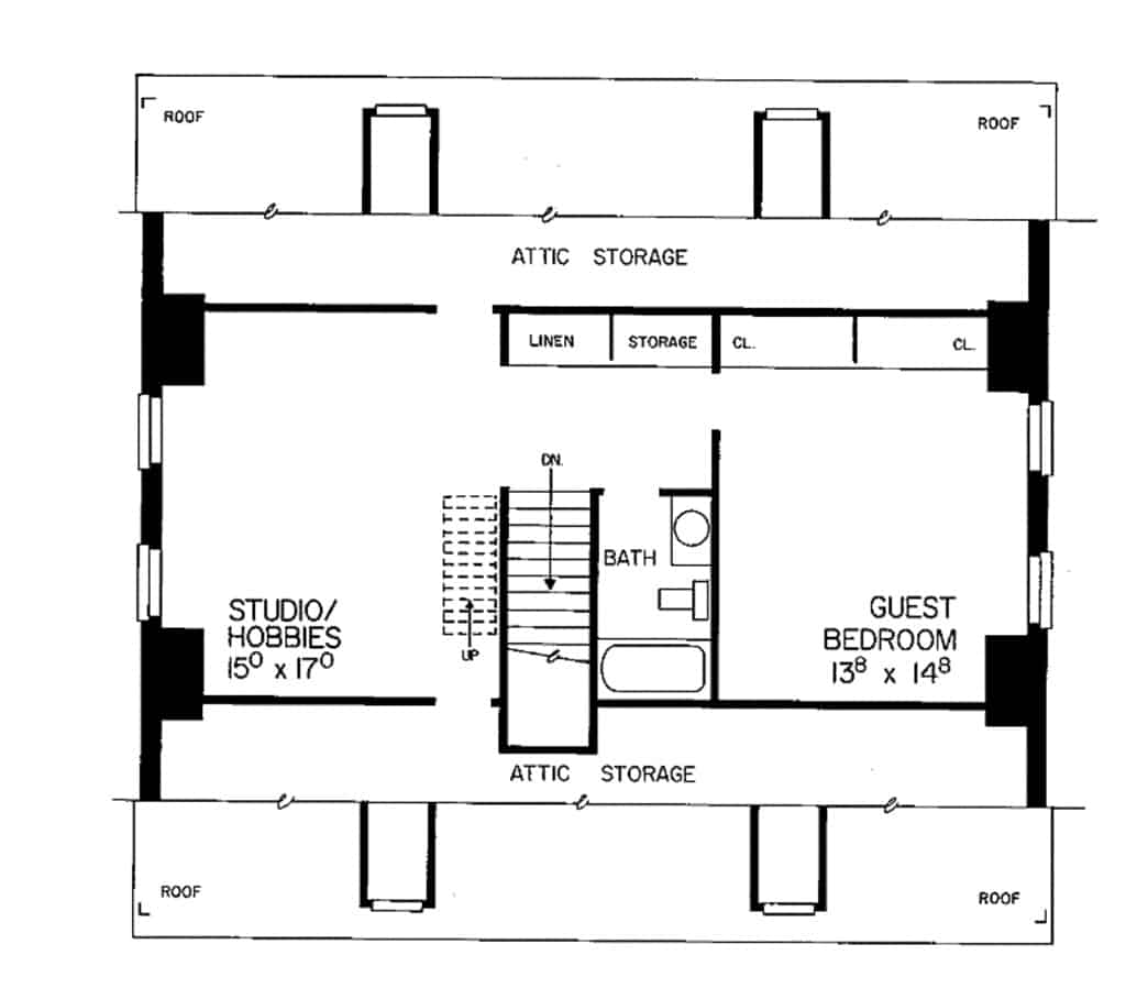 Floor Plan Third Story of Colonial Plan #137-1542