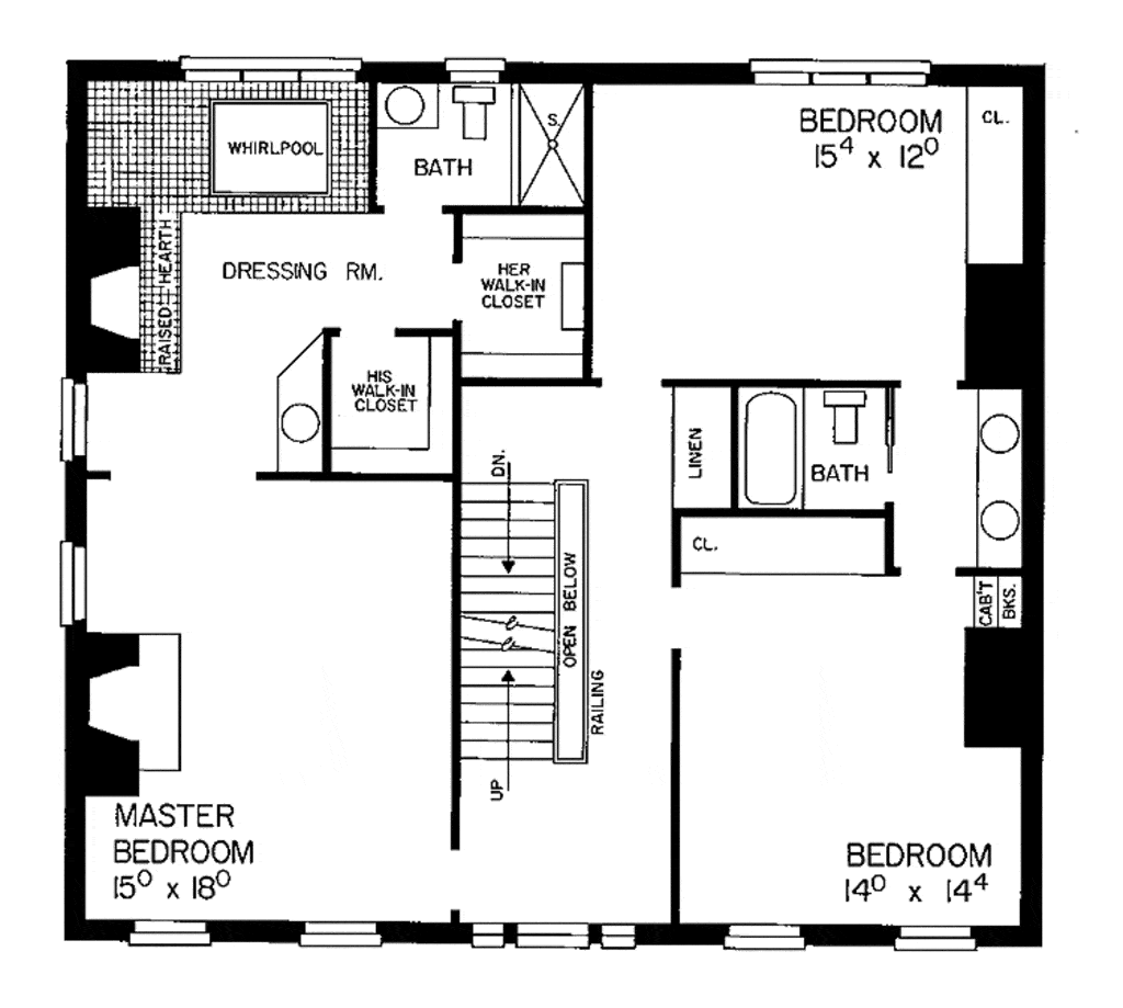 Floor Plan Upper Level of Colonial Plan #137-1542