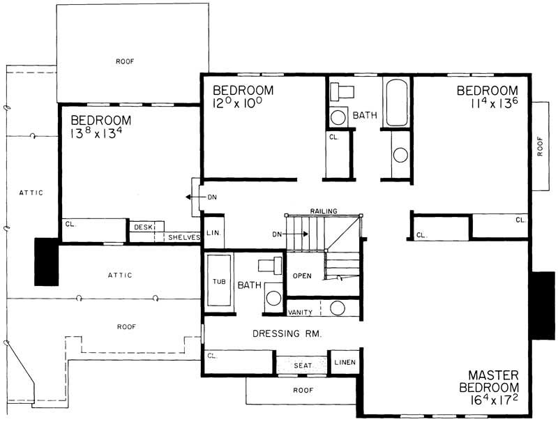 Floor Plan Second Story of European Plan #137-1560
