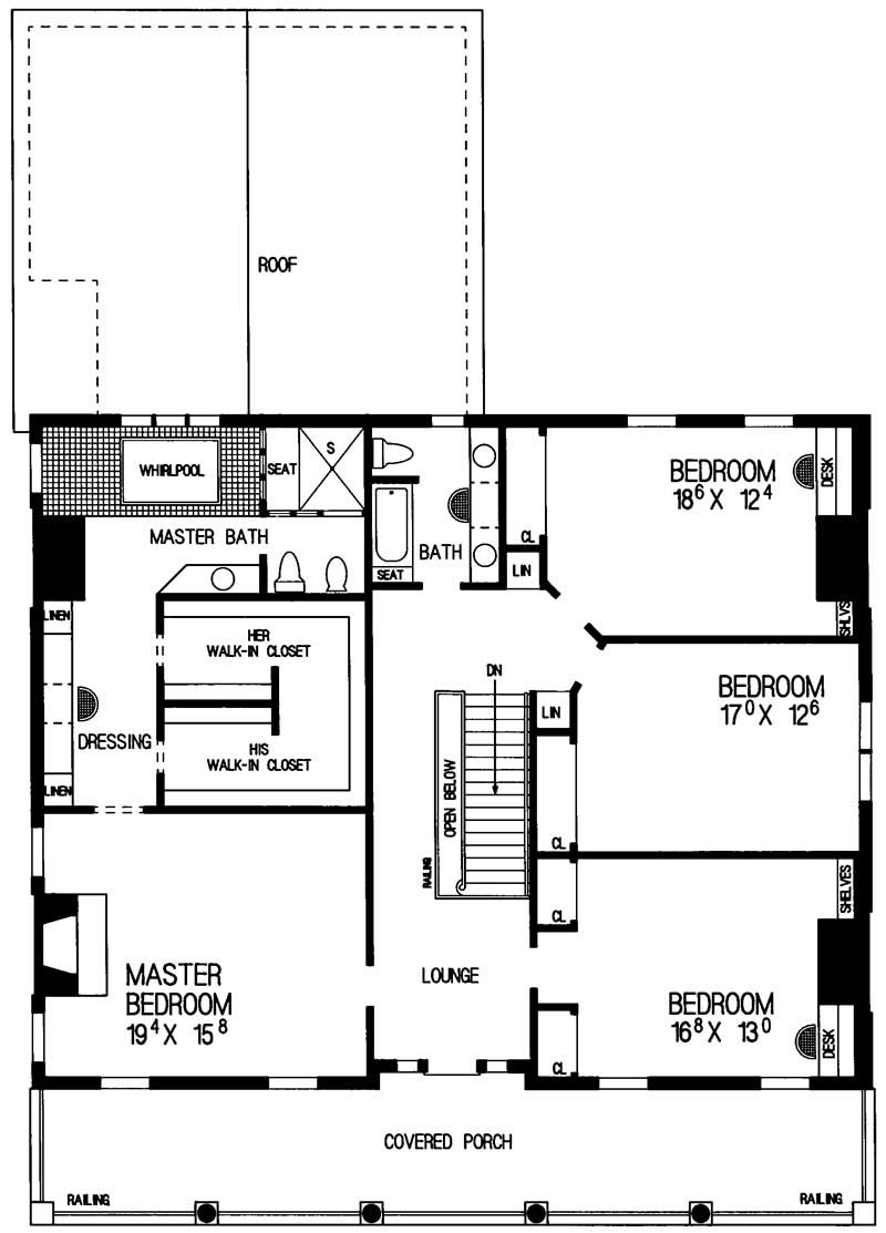 Floor Plan Second Story of Colonial Plan #137-1562