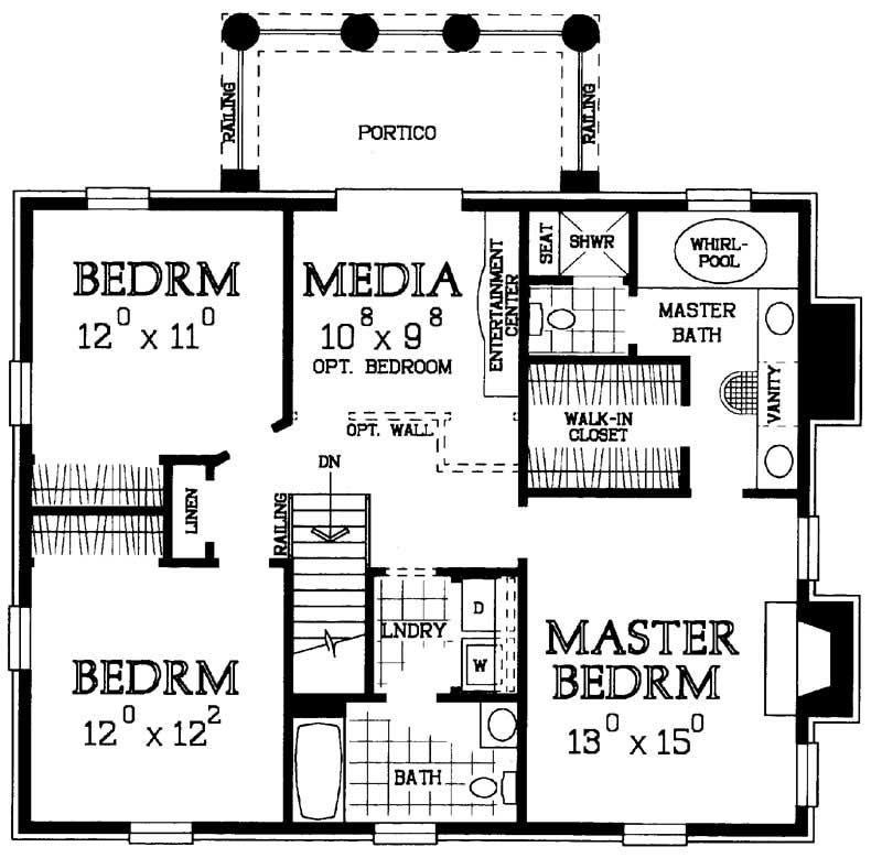 Floor Plan Second Story of European Plan #137-1583