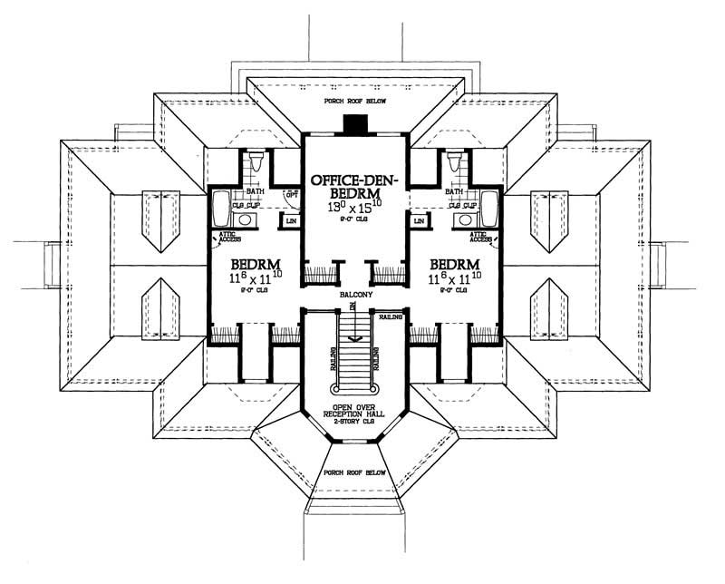 Floor Plan Second Story of Victorian Plan #137-1588