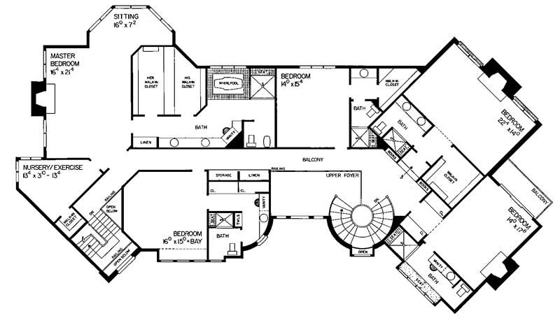 Floor Plan Second Story of European Plan #137-1590