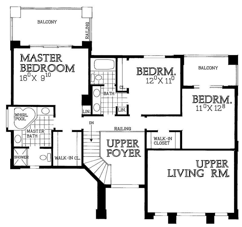 Floor Plan Second Story of Mediterranean Plan #137-1594
