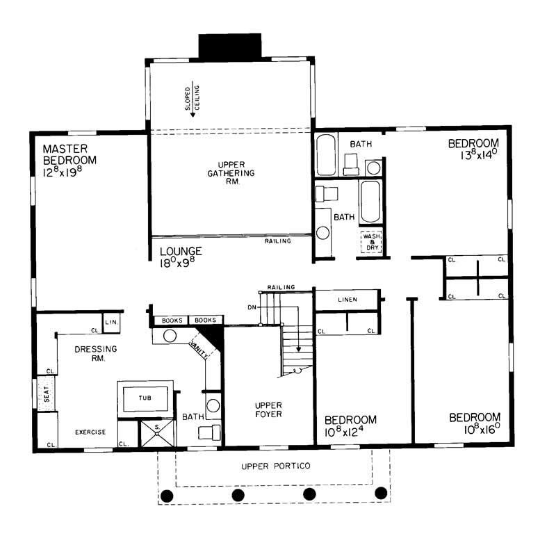 Floor Plan Second Story of Colonial Plan #137-1597