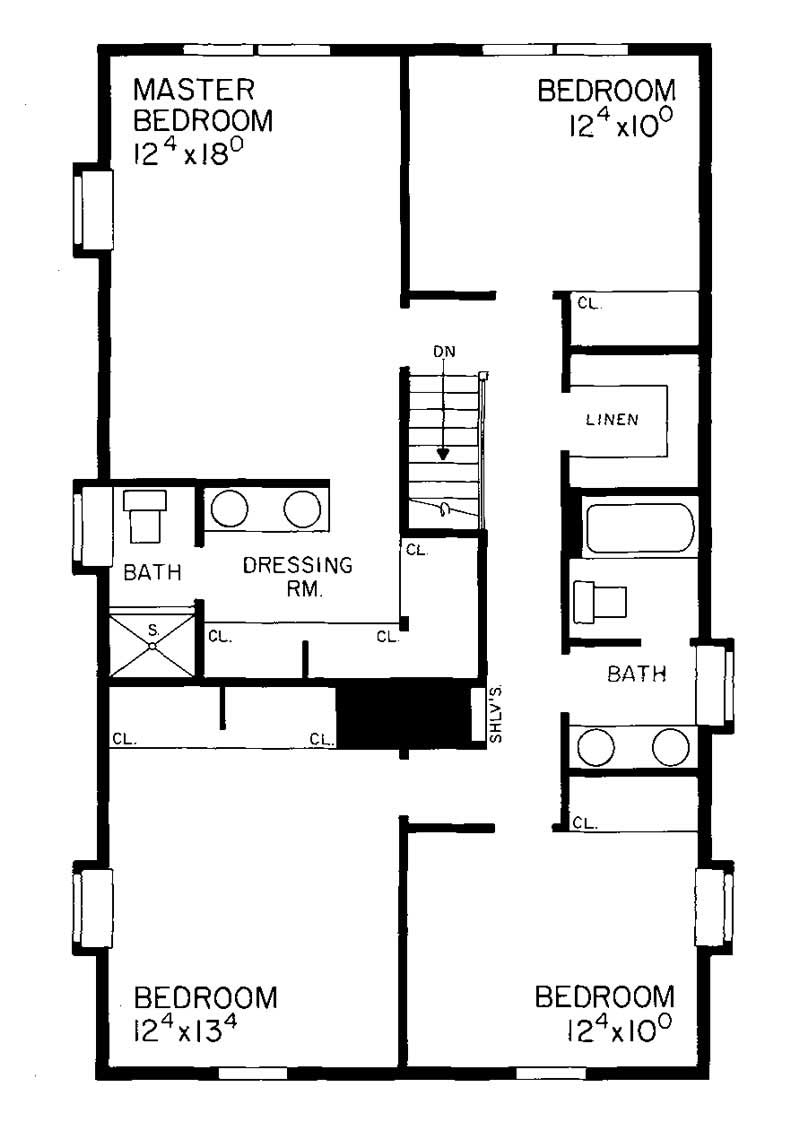 Floor Plan Upper Level of Colonial Plan #137-1599